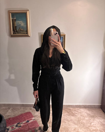 2 piece hooded cotton set elastic waisted 4072