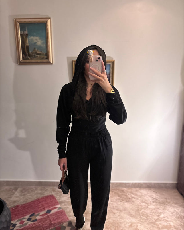 2 piece hooded cotton set elastic waisted 4074