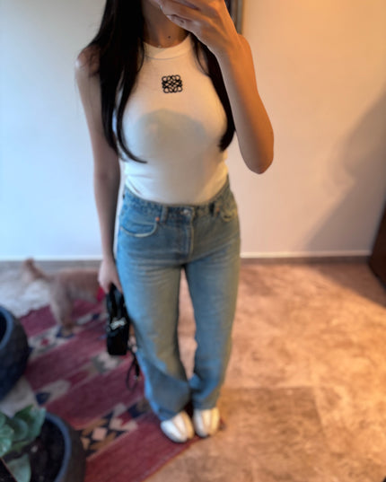 High waisted straight jeans light blue 4073
