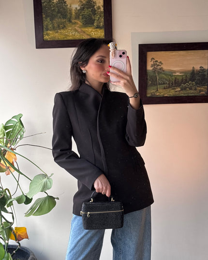 Full neck double breasted crepe blazer 4065