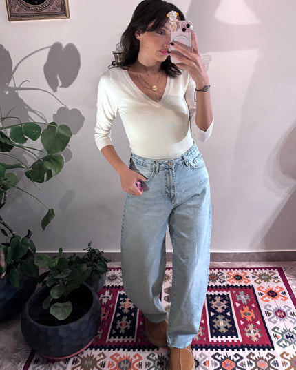 Balloon fit high rise jeans 4058