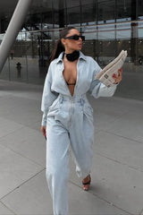 Full sleeved  baggy zippered denim jumpsuit