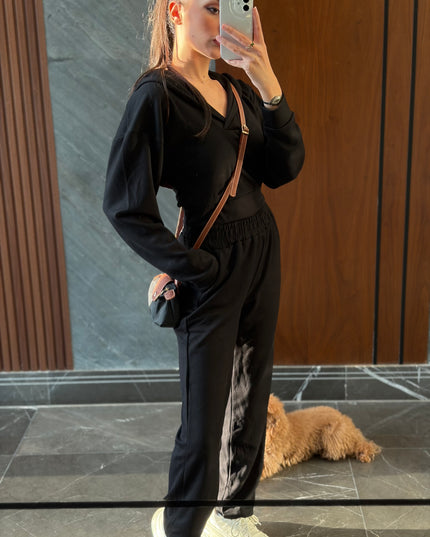 2 piece hooded cotton set elastic waisted 4072