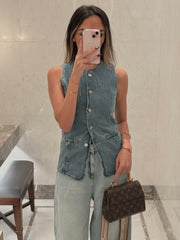 Premium denim buttoned vest 3097