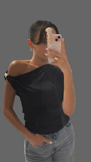 Gold chain shoulder detailed lycra top 4025