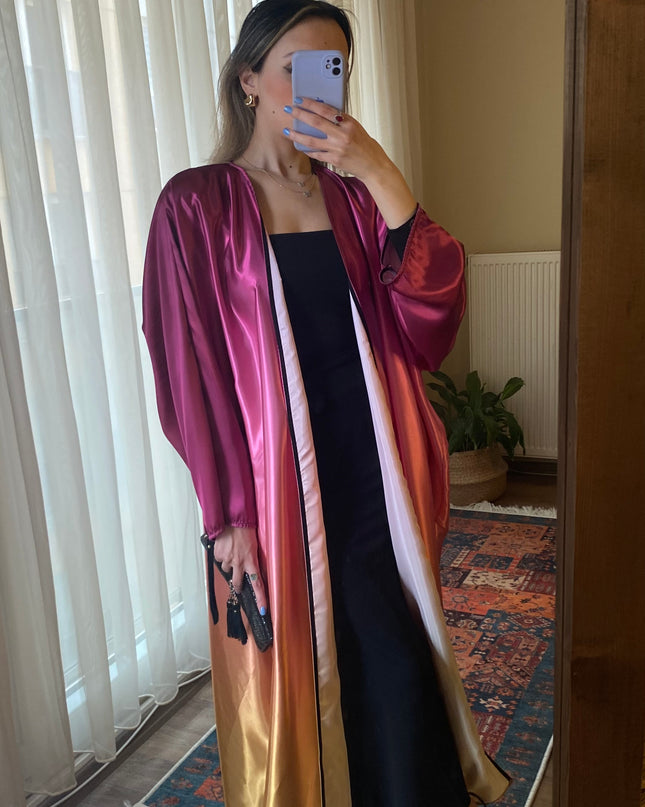 Ombre straight satin oversized open abaya 3083