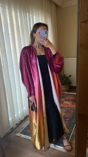 Ombre straight satin oversized open abaya 3083