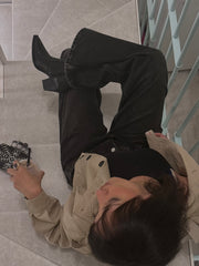 High neck detailed crop trench coat 4048