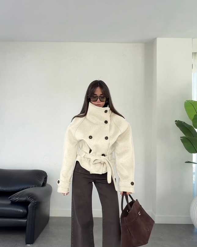 High neck heavy soft fur trench jacket 4053