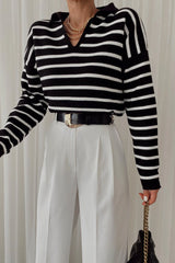 Polo neck pinstriped winter sweater 3074