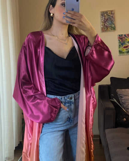 Ombre straight satin oversized open abaya 3083