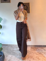 HIGH WAISTED WIDE LEG JEANS Espresso BROWN 4050