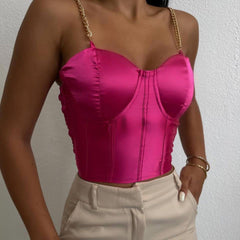 Satin chain straps crop top