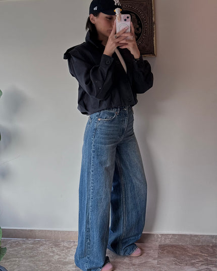HIGH WAISTED WIDE LEG JEANS DARK BLUE 4049