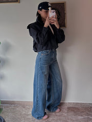 HIGH WAISTED WIDE LEG JEANS DARK BLUE 4049