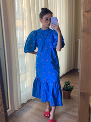 Royal blue half sleeved midi dress