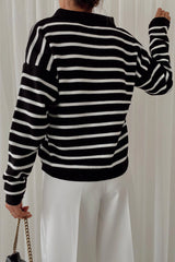 Polo neck pinstriped winter sweater 3074