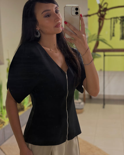 Double crepe zippered top 4082