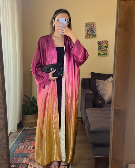 Ombre straight satin oversized open abaya 3083
