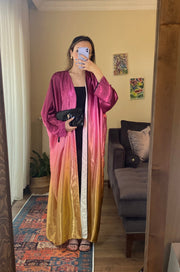 Ombre straight satin oversized open abaya 3083