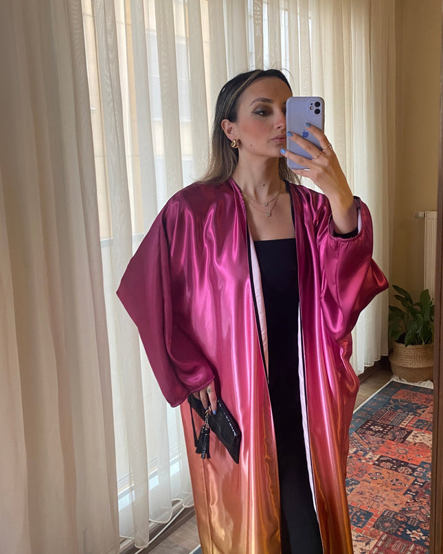 Ombre straight satin oversized open abaya 3083