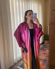 Ombre straight satin oversized open abaya 3083