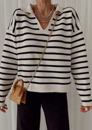 Polo neck pinstriped winter sweater 3074