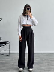 High waisted wide leg sticker detailed pants 3085