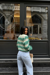 Green Knitted Long Sleeve Sweater 3049