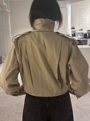 High neck detailed crop trench coat 4048