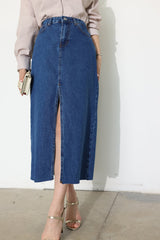 Midi slit denim skirt