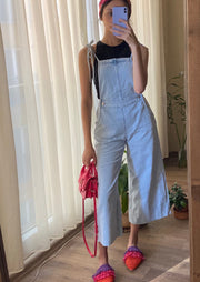 Wide leg denim overalls with straps