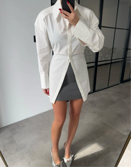 Shoulder padded waist detailed poplin shirt 4017