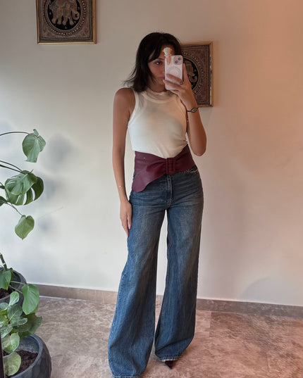 HIGH WAISTED WIDE LEG JEANS DARK BLUE 4049