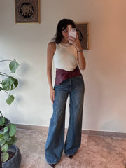 HIGH WAISTED WIDE LEG JEANS DARK BLUE 4049
