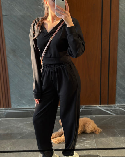 2 piece hooded cotton set elastic waisted 4072