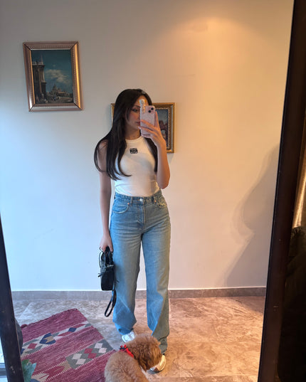 High waisted straight jeans light blue 4073