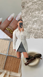 Shoulder padded waist detailed poplin shirt 4017