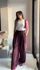 White wide legged soft fabric summer pants 4023