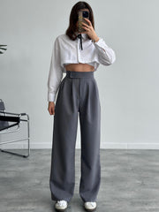 High waisted wide leg sticker detailed pants 3085