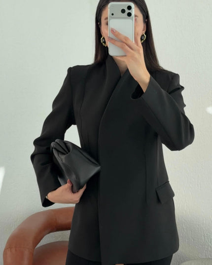 Full neck double breasted crepe blazer 4065