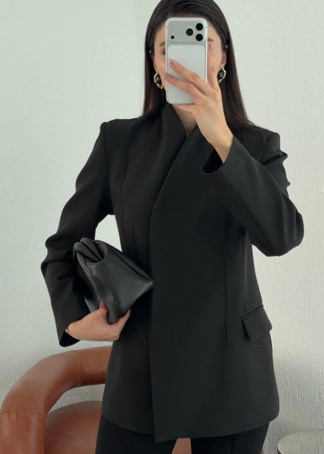 Full neck double breasted crepe blazer 4065