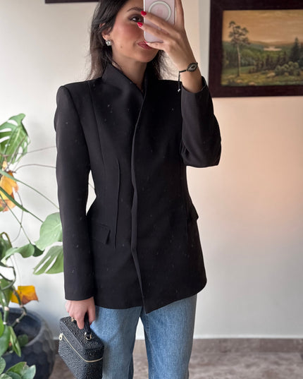 Full neck double breasted crepe blazer 4065
