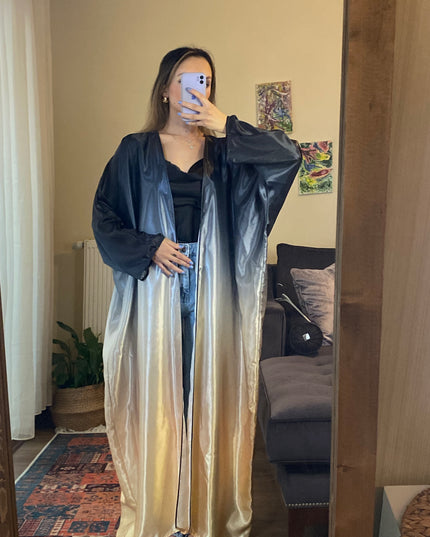 Ombre straight satin oversized open abaya 3083