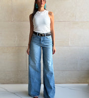 High waisted wide leg jeans light blue 4046