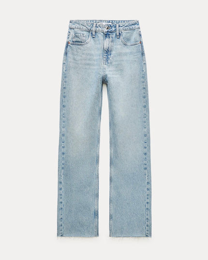 High waisted straight jeans light blue 4073