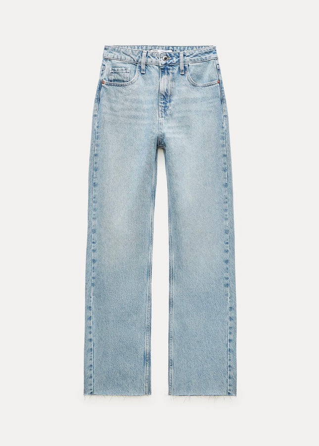 High waisted straight jeans light blue 4046