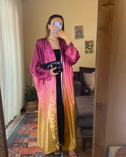 Ombre straight satin oversized open abaya 3083