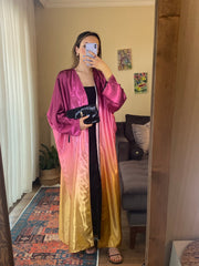 Ombre straight satin oversized open abaya 3083