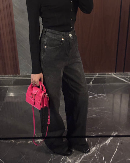 Black washed out wide leg jeans 4068